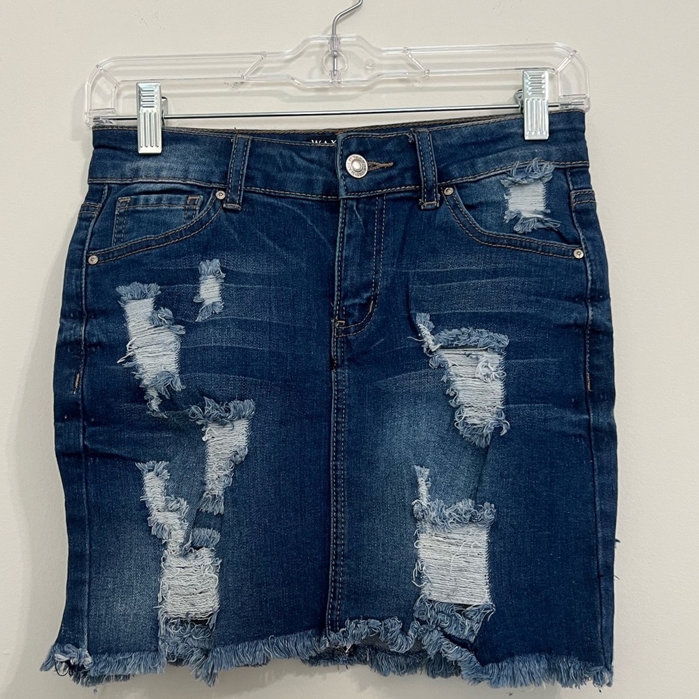 Wax jeans distressed mini skirt